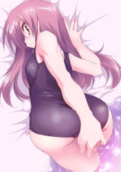 Rule 34 | 1girl, ass, blush, brown eyes, brown hair, one-piece swimsuit, original, purple hair, red eyes, school swimsuit, solo, swimsuit, yamano sachi