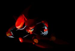 absurdres black_background black_eyes darkness flying highres hunched_over joints knuckles&#039;_chaotix lunging mecha metal_sonic metal_sonic_kai outstretched_arms red_eyes red_footwear robot robot_joints sonic_(series) sonic_the_hedgehog_(classic) the_cal