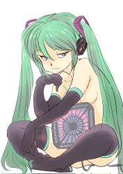 Rule 34 | 1girl, breasts, convenient censoring, green eyes, green hair, hatsune miku, highres, long hair, looking at viewer, medium breasts, naughty face, nude, sitting, smile, solo, twintails, vocaloid, yunarisa haruka