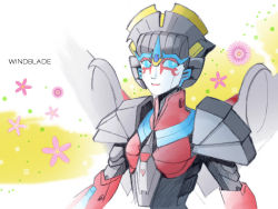Rule 34 | 1girl, autobot, blue eyes, f.d (march3second2), gradient background, lipstick, makeup, mecha girl, transformers, windblade (transformers)