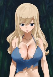 Rule 34 | 1girl, blonde hair, blue eyes, breasts, cleavage, colorized, eden&#039;s zero, gaston18, highres, large breasts, long hair, mashima hiro, midriff, navel, rebecca bluegarden, torn clothes