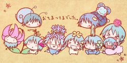 Rule 34 | &gt; &lt;, . ., 10s, 6+girls, :&lt;, :d, = =, antennae, apron, blue hair, cape, chibi, clone, closed eyes, crossed arms, crown, flower, flower on head, frog, hair flower, hair ornament, hydrangea, mahou shoujo madoka magica, mahou shoujo madoka magica (anime), miki sayaka, multiple girls, ohagi, open mouth, smile, snail, turtle, turtle shell, wreath, xd