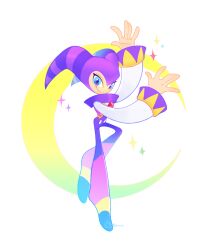 Rule 34 | 1other, arms up, blue eyes, closed mouth, crescent, full body, highres, k0smic aries, looking at viewer, nights (character), nights into dreams, simple background, smile, solo, sparkle, white background