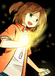 Rule 34 | 1boy, clenched hand, daimon masaru (digimon savers), digimon, digivice, energy, male focus, smile, solo