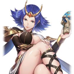 Rule 34 | 1girl, blue eyes, blue hair, breasts, cassandra (overhit), cleavage, large breasts, looking at viewer, official art, overhit, tagme