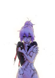Rule 34 | 10s, 1girl, abyssal ship, amefurashi, aoba (kancolle), blue eyes, kantai collection, messy hair, pale skin, pink hair, ponytail, scared, scrunchie, self hug, short hair, single empty eye, solo, stitches, upper body