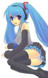 Rule 34 | hatsune miku, long hair, panties, solo, striped clothes, striped panties, thighhighs, tomako, twintails, underwear, very long hair, vocaloid