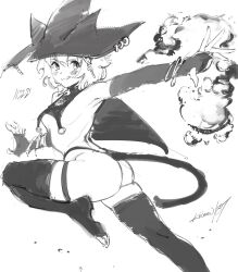 Rule 34 | absurdres, animal ears, breasts, cape, cat ears, cat girl, cat tail, fire, hat, highres, kenshin187, medium breasts, nathy, petite, pyrokinesis, short hair, sketch, sleeves past elbows, small breast, tail, thighhighs, thighs, thong, wizard hat