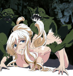 Rule 34 | 1girl, 3boys, ass, ass grab, assisted rape, blonde hair, blue eyes, breasts, clenched teeth, completely nude, defeat, gang rape, goblin, goblin male, goblin slayer!, grabbing another&#039;s hair, group sex, hetero, injury, long hair, mmmf foursome, multiple boys, nipples, nude, rape, restrained, scratch, sex, sword maiden, teeth, vaginal, yaomo fu ti