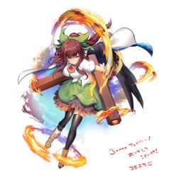 Rule 34 | 1girl, alternate breast size, arm cannon, asymmetrical footwear, black thighhighs, black wings, boots, bow, breasts, brown footwear, brown hair, cape, commentary request, feathered wings, fire, fire, full body, green bow, green skirt, hair bow, large breasts, leaning forward, long hair, looking at viewer, mikomachi (35machi), milestone celebration, mismatched footwear, petticoat, red eyes, reiuji utsuho, revision, shirt, sidelocks, simple background, skirt, smile, solo, thighhighs, thighs, touhou, translation request, transparent background, weapon, white background, white cape, white shirt, wings