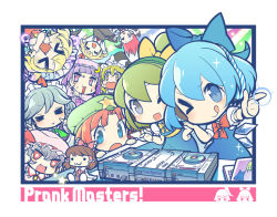 Rule 34 | &gt; &lt;, + +, 6+girls, :3, :d, ;p, = =, > <, bad id, bad pixiv id, bat wings, blonde hair, blue eyes, blue hair, blush, braid, brown hair, cable, cirno, computer, crescent, crescent hair ornament, daiyousei, dancing, dj, doll, dress, closed eyes, fang, finger gun, flandre scarlet, green hair, grey eyes, grey hair, hair ornament, hair ribbon, hakurei reimu, hand on own hip, hat, headphones, hong meiling, ice, ice wings, izayoi sakuya, japanese clothes, kijimoto yuuhi, kirisame marisa, koakuma, laptop, long hair, maid, maid headdress, miko, multiple girls, one eye closed, open mouth, patchouli knowledge, phonograph, purple eyes, red hair, remilia scarlet, ribbon, rumia, short hair, smile, sparkle, sparkling eyes, star (symbol), starry background, striped, striped background, sweatdrop, text focus, embodiment of scarlet devil, thumbs up, tongue, tongue out, touhou, turntable, wings, witch, witch hat, xd