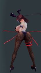 Rule 34 | 1girl, 3d, action taimanin, animal ears, ass, ass focus, black leotard, blush, grabbing another&#039;s breast, breasts, cleavage, curvy, detached collar, fake animal ears, grabbing, highleg, highleg leotard, highres, huge ass, huge breasts, leotard, lilith-soft, looking at viewer, looking back, mizuki shiranui, official alternate costume, pantyhose, playboy bunny, rabbit ears, screencap, smile, solo, standing, taimanin (series), taimanin yukikaze, thong leotard