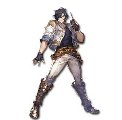 Rule 34 | 10s, 1boy, belt, black gloves, black hair, boots, fingerless gloves, full body, gloves, granblue fantasy, hair over one eye, jacket, legs apart, lowres, male focus, minaba hideo, official art, nicholas (granblue fantasy), solo, transparent background, walkie-talkie, white jacket, wide stance