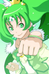 Rule 34 | 10s, 1girl, big hair, bow, choker, clenched hand, clenched hands, cure march, earrings, eito, foreshortening, green eyes, green hair, green theme, jewelry, magical girl, midorikawa nao, nail polish, precure, smile, smile precure!, solo, tiara