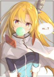 Rule 34 | 1girl, anchor, azur lane, blonde hair, blush, brown eyes, blowing bubbles, capelet, chewing gum, cleveland (azur lane), habu., hair ornament, highres, long hair, looking at viewer, one side up, shade, sidelocks, sleeves past elbows, solo, upper body