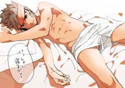 Rule 34 | 1boy, aged up, bad id, bad pixiv id, boxers, brown hair, endou mamoru, headband, inazuma eleven, inazuma eleven (series), inazuma eleven go, kinokooooo, male focus, male underwear, navel, short hair, simple background, smile, topless male, underwear, white background