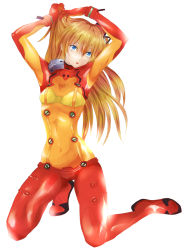 Rule 34 | 00s, 1girl, bad id, bad pixiv id, blue eyes, bodysuit, breasts, evangelion: 2.0 you can (not) advance, female focus, full body, latex, long hair, medium breasts, multicolored clothes, neon genesis evangelion, open mouth, orange hair, plugsuit, rebuild of evangelion, simple background, skin tight, solo, souryuu asuka langley, test plugsuit, twintails, white background, y-614
