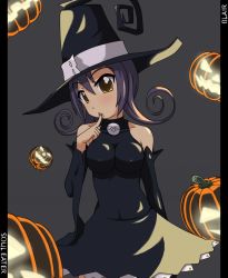 Rule 34 | 00s, blair (soul eater), curly hair, hat, jack-o&#039;-lantern, k10k, pumpkin, purple hair, solo, soul eater, witch, witch hat, yellow eyes
