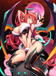 Rule 34 | breasts, demon girl, demon horns, demon wings, horns, large breasts, project qt, qtenka, red hair, tagme, thick thighs, thighs, wings