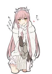 Rule 34 | 1girl, :q, bad id, bad pixiv id, cape, crown, fate/grand order, fate (series), finger to mouth, gloves, highres, long hair, looking at viewer, medb (fate), medb (first ascension) (fate), nari, pink hair, pleated skirt, simple background, skirt, smile, solo, teshima nari, thighhighs, tongue, tongue out, white background, white gloves, yellow eyes