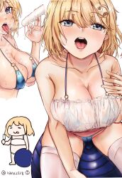Rule 34 | 1girl, ahshi (yingchuan songshu), ball, bikini, blonde hair, blue eyes, blush, breasts, cleavage, collarbone, dripping, exercise ball, food, from above, hair ornament, highres, hololive, hololive english, large breasts, looking at viewer, micro bikini, open mouth, popsicle, see-through, sexually suggestive, short hair, skindentation, smol ame, solo, swimsuit, thighhighs, tongue, tongue out, twitter username, virtual youtuber, watson amelia, white thighhighs, zettai ryouiki