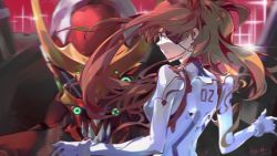 Rule 34 | 1girl, absurdres, badluck, blue eyes, bodysuit, breasts, brown hair, commentary request, eva 02, evangelion: 3.0+1.0 thrice upon a time, eyepatch, from behind, highres, long hair, looking back, neon genesis evangelion, parted lips, plugsuit, rebuild of evangelion, souryuu asuka langley, upper body, white bodysuit