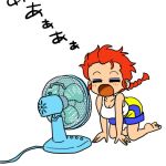 Rule 34 | 1girl, all fours, animated, braid, breasts, cleavage, electric fan, closed eyes, female focus, flat color, genderswap, genderswap (mtf), kneeling, large breasts, open mouth, ranma-chan, ranma 1/2, red hair, saotome ranma, shorts, simple background, single braid, solo, tagme, tank top, video, wanta (futoshi), video, white background