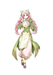 Rule 34 | 1girl, atelier-moo, braid, breasts, cleavage, closed mouth, curtained hair, full body, large breasts, long hair, navel, nina lazydaisy, pink eyes, pink hair, smile, solo, standing, tareme, twin braids, white background, wizards symphony