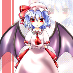 Rule 34 | 1girl, akina (schism), arms behind back, bad id, bad pixiv id, blue hair, colorized, female focus, hat, highres, red eyes, remilia scarlet, solo, touhou, wings, zoom layer