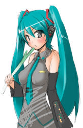 Rule 34 | 1girl, breasts, female focus, hatsune miku, simple background, sketch, solo, spring onion, twintails, vocaloid
