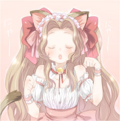 Rule 34 | 00s, animal ears, armband, bell, blonde hair, cat ears, cat tail, child, closed eyes, code geass, fang, hairband, kl (dgzonbi), long hair, moe (phrase), nunnally vi britannia, paw pose, ribbon, solo, tail, twintails, waitress
