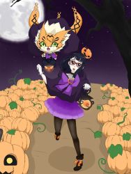 Rule 34 | digimon, glasses, green eyes, halloween, halloween costume, lantern, meicoomon, mochizuki meiko, pumpmon
