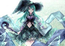 Rule 34 | 10s, 1girl, absurdres, aqua eyes, aqua hair, artist name, date a live, hat, highres, long hair, md5 mismatch, natsumi (date a live), resolution mismatch, sanae (jomill04), solo, source smaller, witch hat