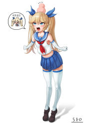 Rule 34 | 1girl, angry, blonde hair, gloves, hat, head bump, highres, last origin, thetis (last origin), open mouth, pixel art, sad, sailor collar, sailor hat, seo (tqhgud016), solo, tears, thighhighs, twintails