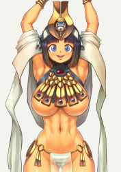 Rule 34 | 1girl, abs, absurdres, areola slip, armpits, bare shoulders, black hair, blue eyes, breasts, cameltoe, cleft of venus, curvy, dark-skinned female, dark skin, egyptian clothes, female focus, highres, large breasts, looking at viewer, menace (queen&#039;s blade), muscular, navel, nestkeeper, o-ring, parted lips, queen&#039;s blade, short hair, solo, thick thighs, thigh gap, thighs, toned, underboob, wide hips