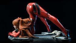 Rule 34 | 1girl, absurdres, artist request, ass, black background, blue eyes, bodysuit, brown hair, figure, flexible, gradient hair, hair ornament, highres, huge ass, interface headset, jack-o&#039; challenge, lips, long hair, looking at viewer, meme, multicolored hair, neon genesis evangelion, photo (medium), plugsuit, red bodysuit, shiny clothes, simple background, solo, souryuu asuka langley, spread legs, stretching, torn clothes, twintails, two side up, very long hair, wide spread legs