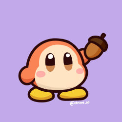 Rule 34 | 1other, acorn, artist name, brown eyes, chroneco, commentary, deez nuts (meme), english commentary, hand up, holding, kirby (series), meme, nintendo, no humans, no mouth, purple background, simple background, waddle dee
