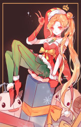 Rule 34 | 1girl, absurdres, ambitious elf jinx, blonde hair, boots, choker, christmas, gloves, hat, highres, jinx (league of legends), league of legends, long hair, pointy ears, santa hat, skirt, thighhighs