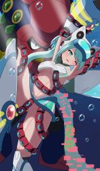 Rule 34 | 1boy, 1girl, absurdres, android, blue eyes, blue hair, blush, breasts, highres, ico (megaman x dive), kou novel, launch octopus (mega man), medium breasts, medium hair, mega man (series), mega man x (series), mega man x dive, rape, restrained, robot girl, size difference, spread legs, swimsuit, tagme, tentacle sex, tentacles, underwater