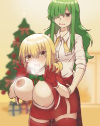 Rule 34 | 2girls, :d, against fourth wall, against wall, alternate hair length, alternate hairstyle, ascot, blonde hair, blush, bow, breasts, christmas, christmas ornaments, christmas present, christmas tree, collar, cum, curly hair, dress shirt, drooling, elly (touhou), futanari, gift, gloves, green bow, green eyes, green hair, green ribbon, hair between eyes, hair over one eye, hands on another&#039;s hips, heavy breathing, highres, implied futanari, kazami yuuka, kazami yuuka (pc-98), large breasts, leggings, long hair, looking back, matching hair/eyes, multiple girls, neckwear request, nipples, open clothes, open mouth, pants, plaid, plaid pants, red gloves, red legwear, red pants, red skirt, ribbon, shirt, short sleeves, sidelocks, skirt, sleeves rolled up, smile, thighhighs, toaruroku, touhou, white shirt, yellow ascot, yellow eyes