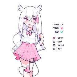 Rule 34 | demon girl, highres, hyuni (hyunicat), original, owl girl, pink eyes, pink hair, school uniform, solo, strip game, tail, thigh strap, white hair