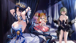 Rule 34 | + +, 3girls, :d, absurdres, azur lane, ballerina, bare shoulders, black dress, black hair, blue eyes, blue ribbon, bow, breasts, breasts apart, center opening, cleavage, covered navel, crown, curtains, dress, giuseppe garibaldi (azur lane), giuseppe garibaldi (noble ivory plumes) (azur lane), green hair, hair between eyes, hair bow, heterochromia, highres, indoors, large breasts, leonardo da vinci (azur lane), leonardo da vinci (riverside pirouette) (azur lane), loading screen, long hair, looking at another, looking at viewer, microdress, mini crown, mirror, mo xiaoxue, multiple girls, navel, official alternate costume, official art, open mouth, parted bangs, parted lips, plunging neckline, red bow, red dress, red eyes, reflection, ribbon, roma (azur lane), roma (white heron of darkest night) (azur lane), shadow, sidelocks, sleeveless, sleeveless dress, small breasts, smile, standing, stomach, strapless, strapless dress, tutu, twintails, tying hair, very long hair, white dress, yellow eyes