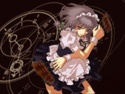 Rule 34 | 1girl, between fingers, braid, eel, female focus, food, holding, izayoi sakuya, short hair, silver hair, solo, touhou, twin braids, vica