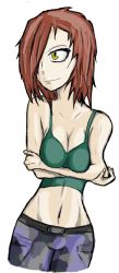 Rule 34 | 1girl, breasts, female focus, red hair, simple background, sketch, solo, tank top, white background
