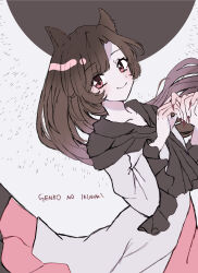 Rule 34 | 151moneco, 1girl, absurdres, animal ears, brown hair, closed mouth, dress, fingernails, frilled sleeves, frills, highres, imaizumi kagerou, long fingernails, long hair, long sleeves, looking at viewer, nail polish, red dress, red eyes, red nails, sharp fingernails, smile, solo, touhou, white dress, wide sleeves, wolf ears