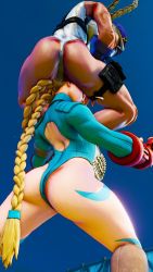 Rule 34 | 2girls, 3d, alternate skin color, antenna hair, ass, bare shoulders, blonde hair, blue eyes, blue headwear, blue leotard, braid, breasts, cammy white, clenched hand, covered navel, curvy, fighting, gloves, hat, highleg, highleg leotard, highres, huge ass, large breasts, leotard, lips, long hair, multiple girls, multiple persona, red gloves, ryona, screencap, shiny clothes, sitting, sitting on person, street fighter, street fighter v, thighs, third-party edit, thong leotard, twin braids, very long hair, white leotard, wide hips