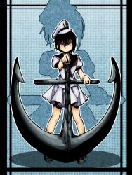 Rule 34 | 1girl, :&lt;, anchor, black hair, blue eyes, female focus, highres, murasa minamitsu, sailor, shigurio, short hair, solo, standing, touhou
