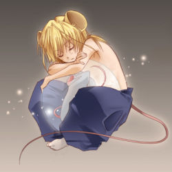 Rule 34 | 1boy, animal ears, ball, blonde hair, closed eyes, copyright request, crossed legs, indian style, long hair, lowres, male focus, mouse (animal), mouse ears, mouse tail, sitting, sleeping, solo, tail, topless male