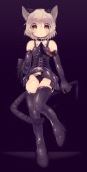 Rule 34 | 1girl, animal ears, black gloves, black panties, black thighhighs, blush, cat ears, cat tail, detached collar, dominatrix, elbow gloves, gloves, green eyes, high heels, highres, leather, necktie, okayu (headless), panties, sanya v. litvyak, short hair, silver hair, solo, strike witches, tail, thighhighs, underwear, whip, world witches series