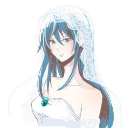 Rule 34 | 1girl, bad id, bad pixiv id, blue hair, breasts, commentary request, dress, green eyes, highres, long hair, maria traydor, open mouth, solo, star ocean, star ocean anamnesis, star ocean till the end of time, wedding dress